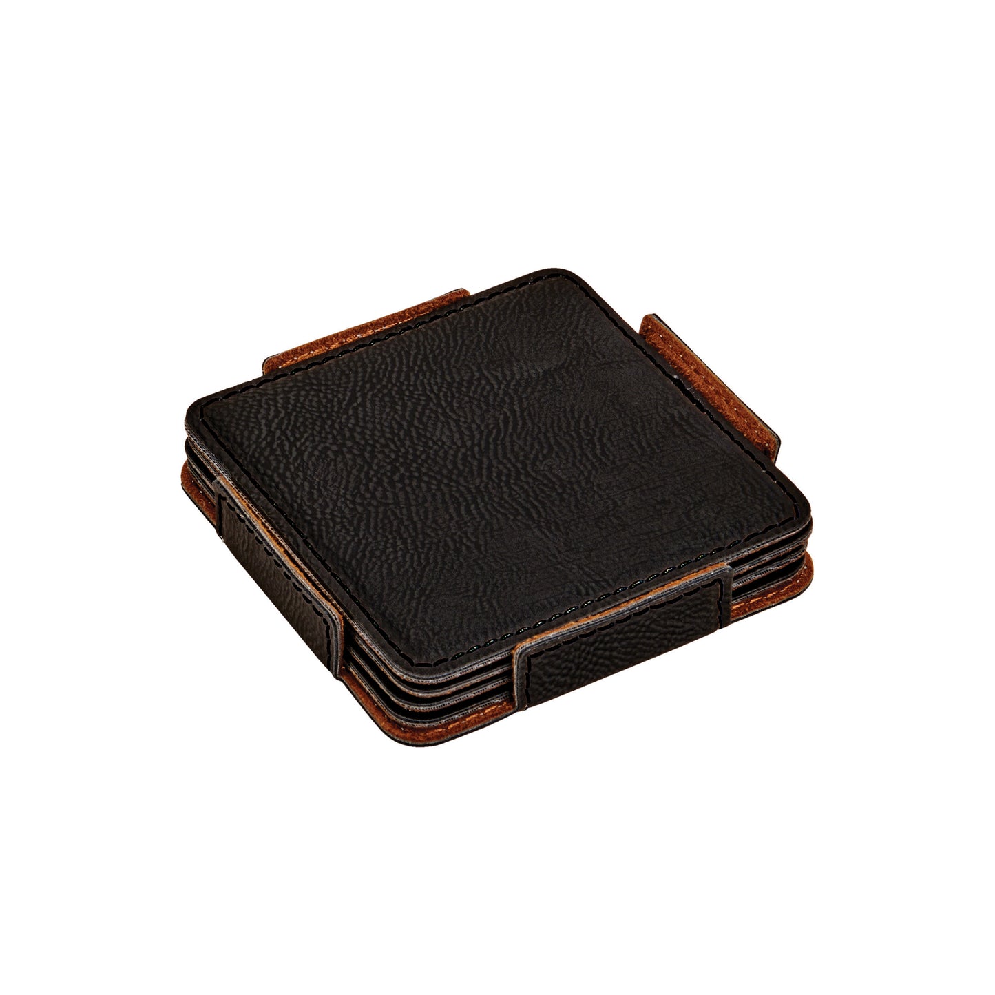 Set Of 4 Leatherette Coasters - Black