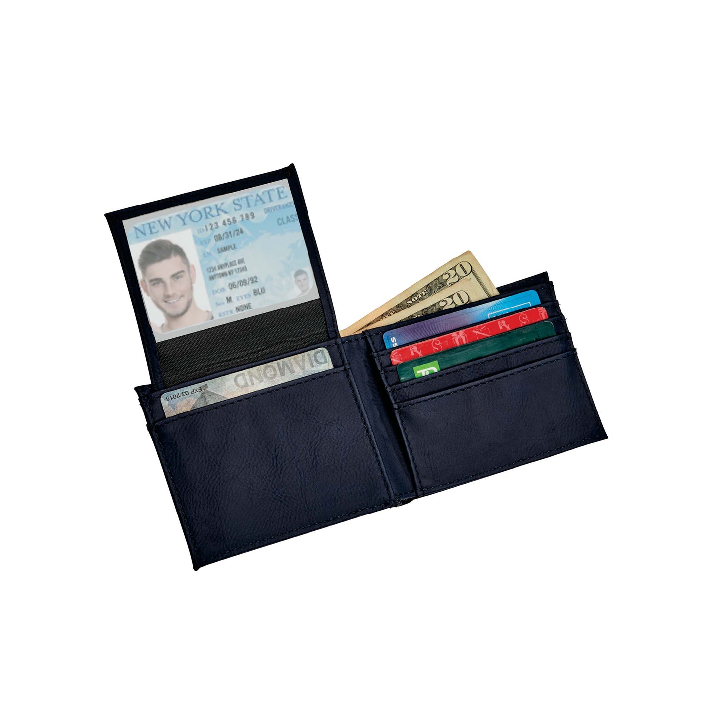 Leatherette Bill Fold, Navy 4.5" X 3.75"