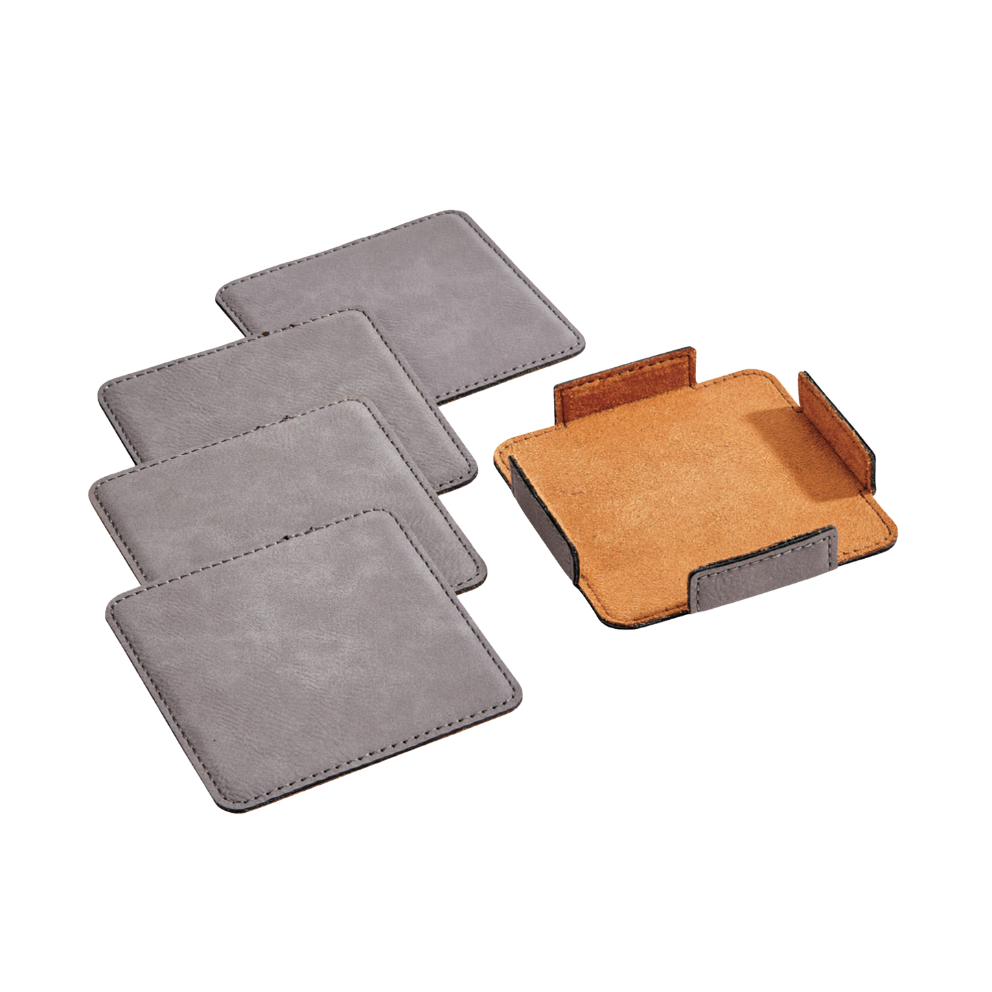 Set Of 4 Leatherette Coasters - Grey