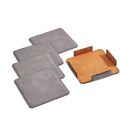 Set Of 4 Leatherette Coasters - Grey