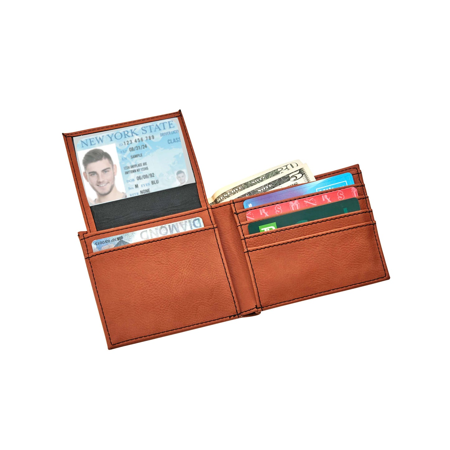 Leatherette Bill Fold, Caramel 4.5" X 3.75"