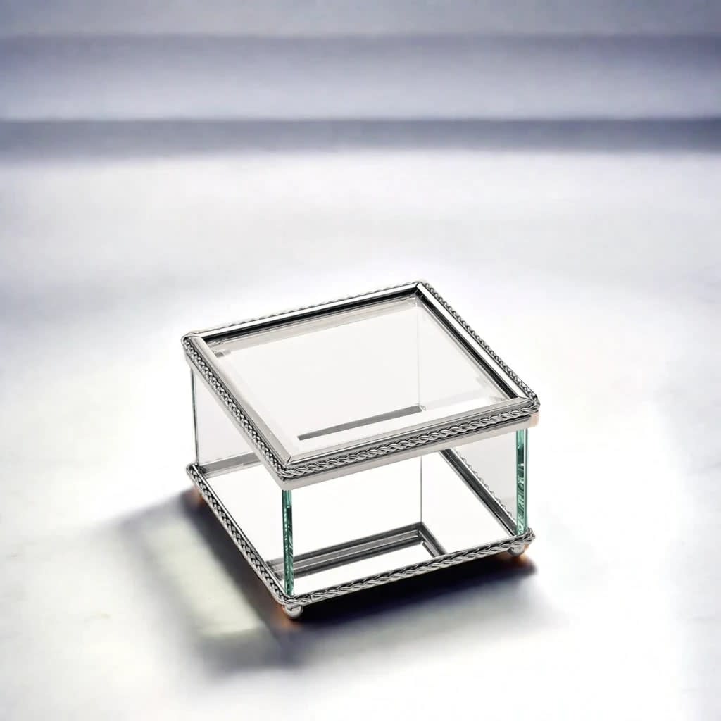 Square Glass Box with Hinged Cover, 3.75"