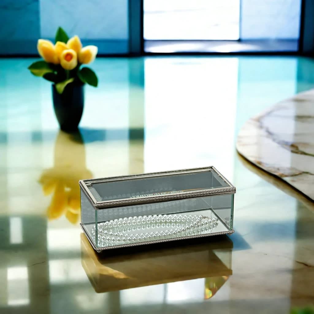 Rectangular Glass Box With Hinged Cover, 8"