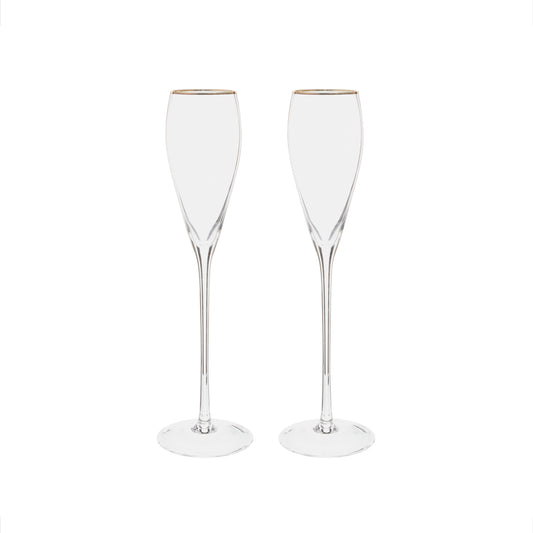Gold-Rim Tapered Champagne Flutes Set - 8 oz