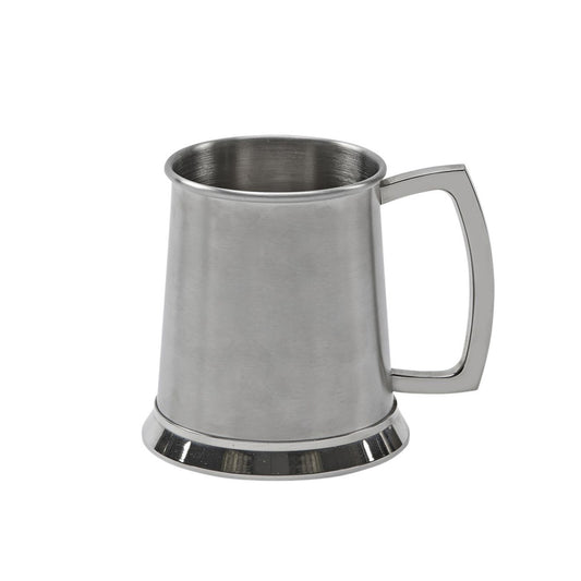 A stainless steel tankard with a satin matte finish.