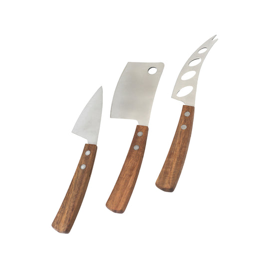 3 Piece Cheese Knife Set w/Wood Handles