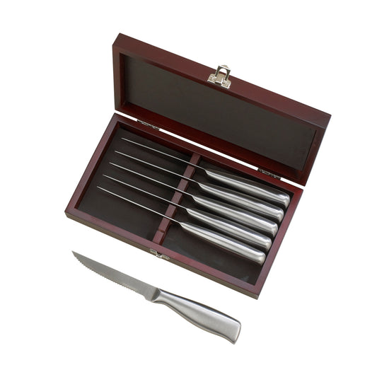 6 Piece Steak Knife Set with Hinged Rosewood Case