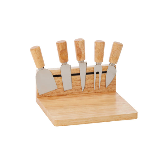 Rubberwood Magnetic Cheese Board Set with 5 Tools