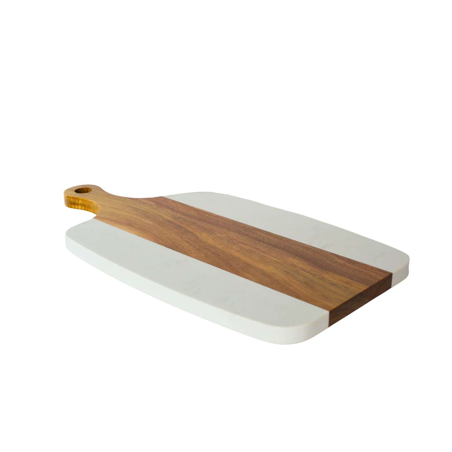 White Marble and Acacia Wood Center Handled Board