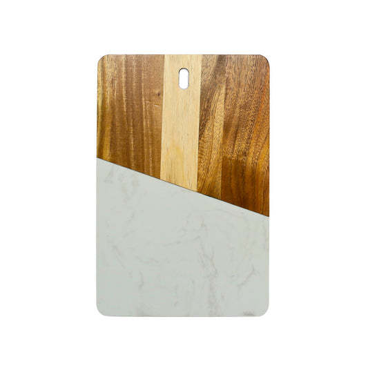 White Marble and Acacia Wood Rectangular Diagonal Board