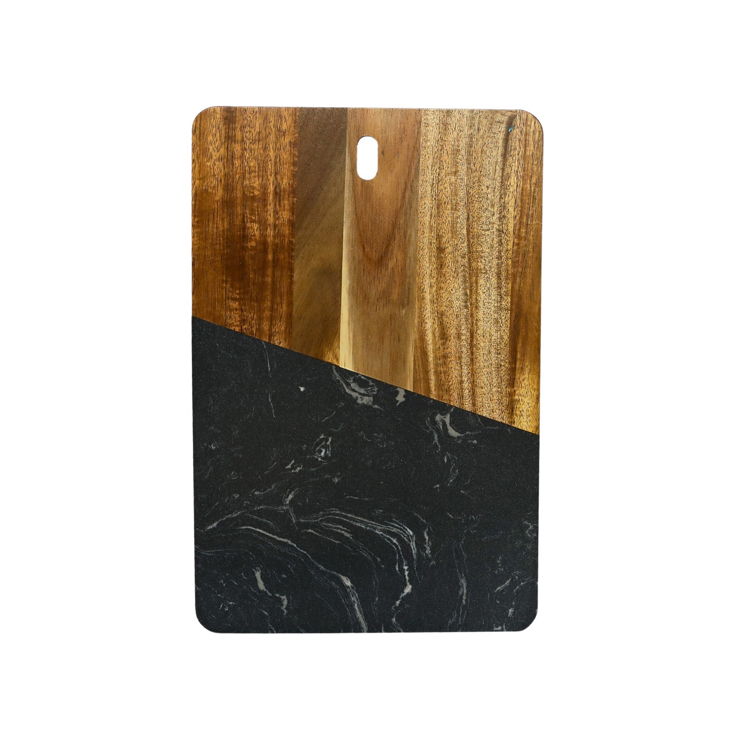 Black Marble and Acacia Wood Rectangular Diagonal Board