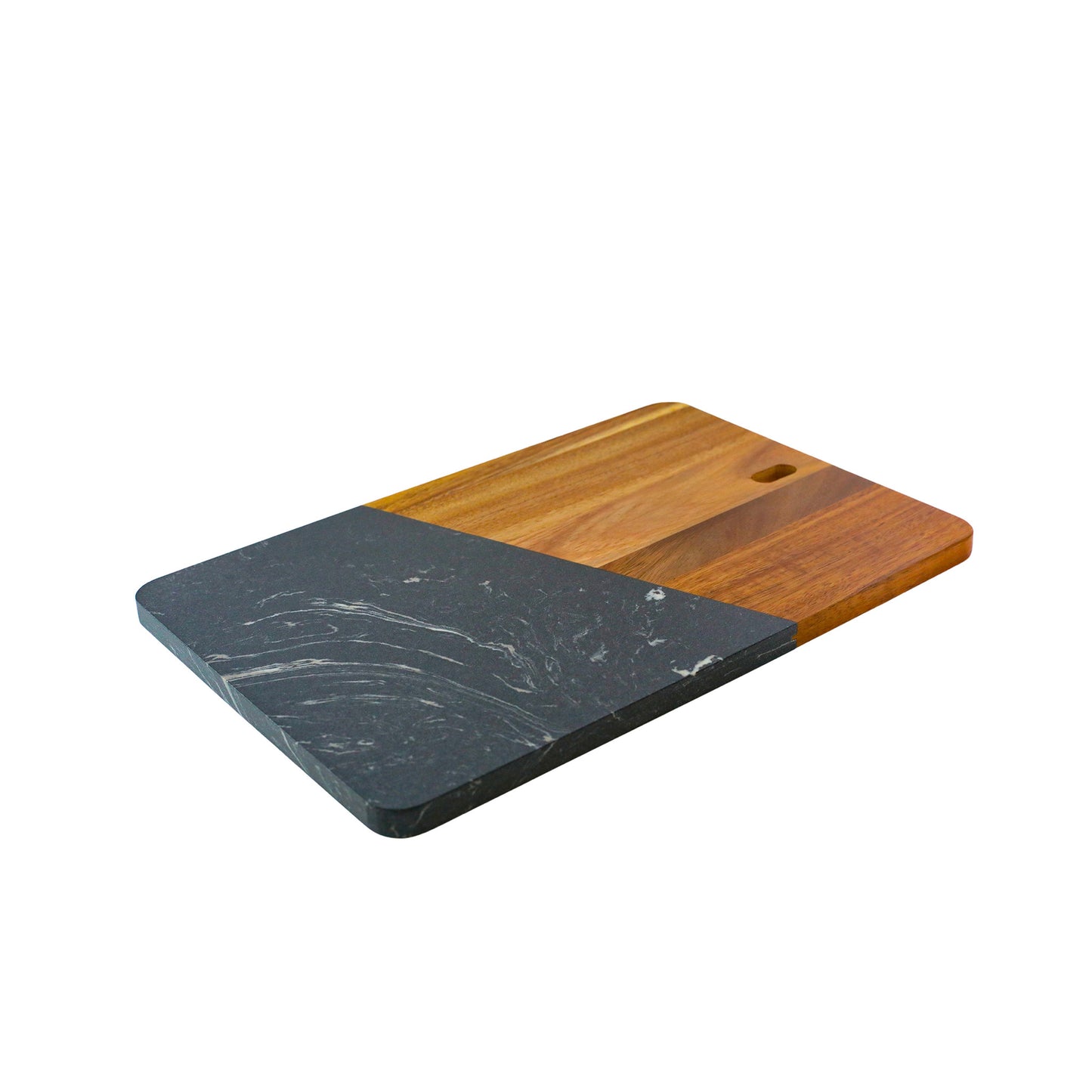 Black Marble and Acacia Wood Rectangular Diagonal Board