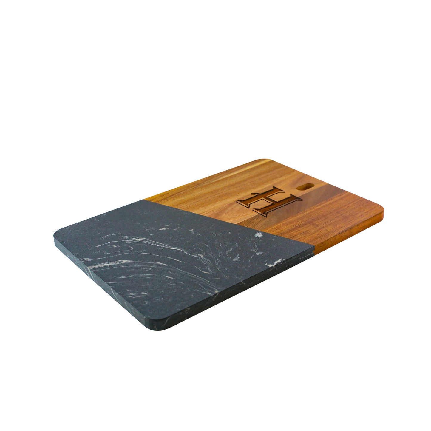 Black Marble and Acacia Wood Rectangular Diagonal Board