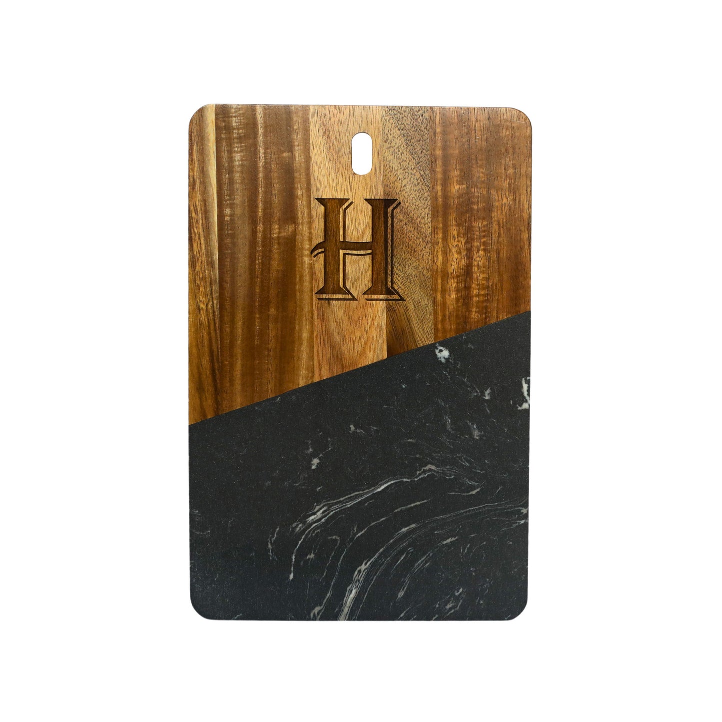 Black Marble and Acacia Wood Rectangular Diagonal Board