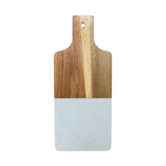 White Marble and Acacia Wood Handled Board