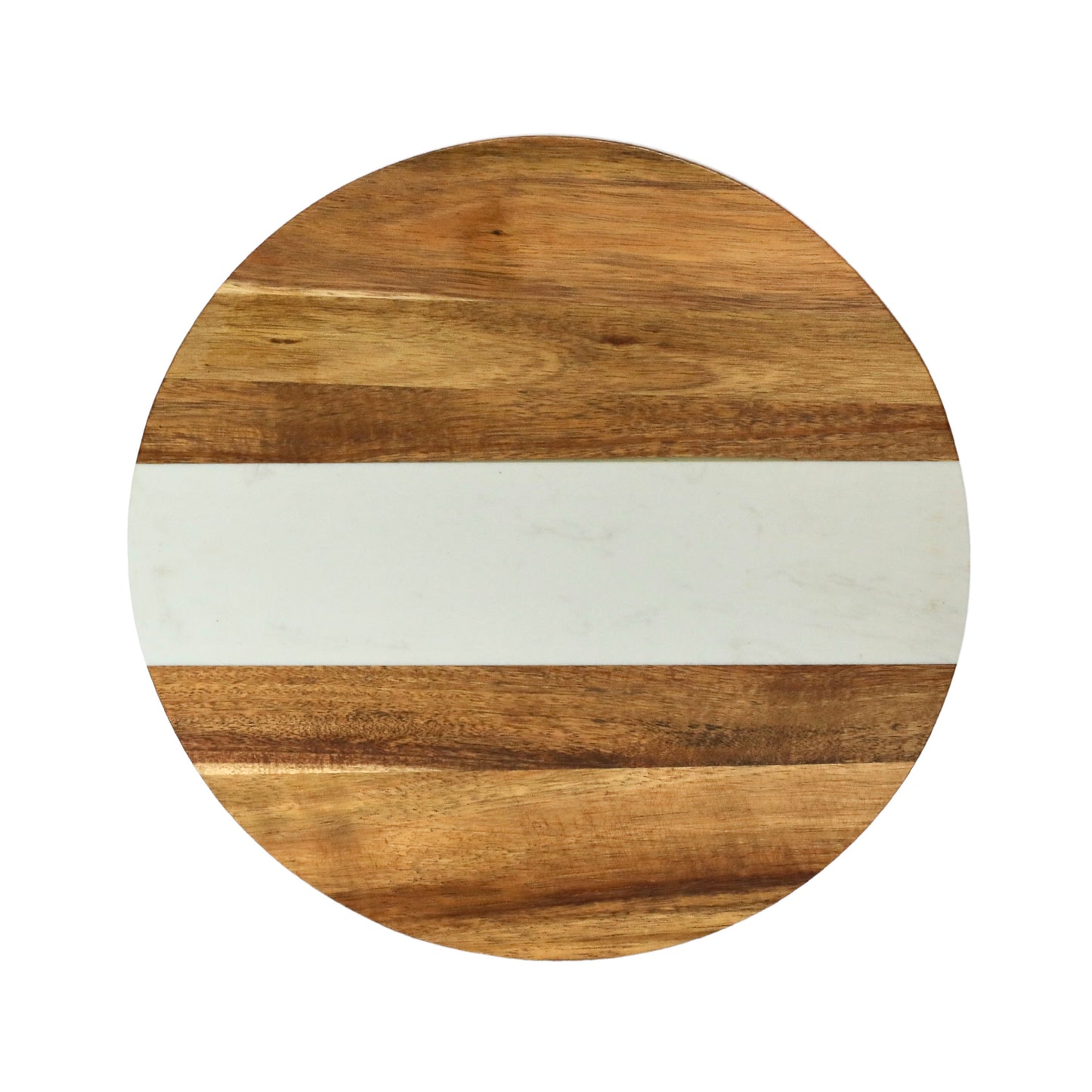 White Marble and Acacia Wood Round Board - 11"