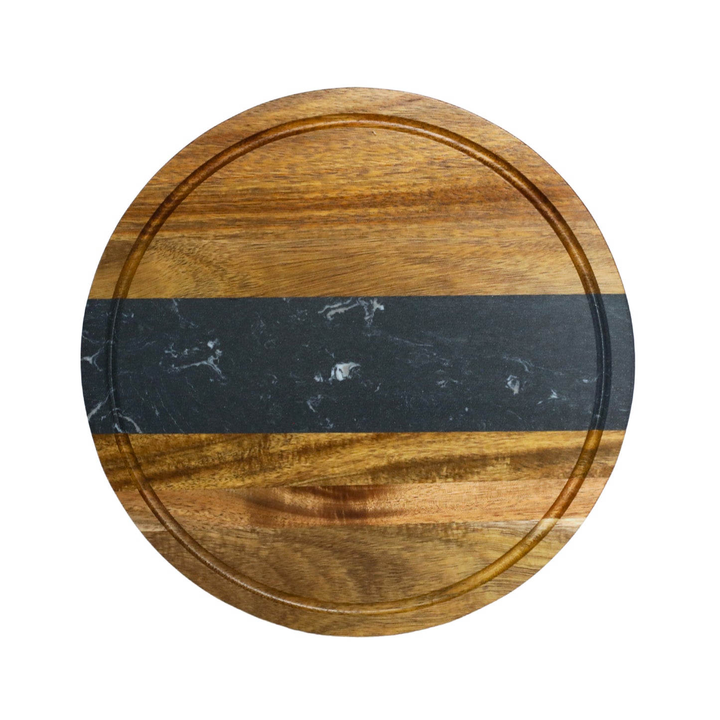 Black Marble and Acacia Wood Round Board - 11"