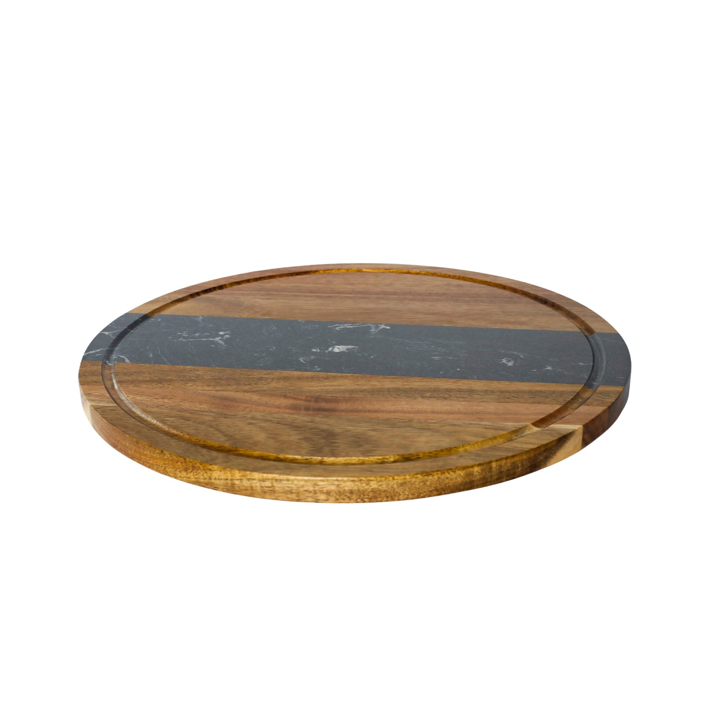 Black Marble and Acacia Wood Round Board - 11"