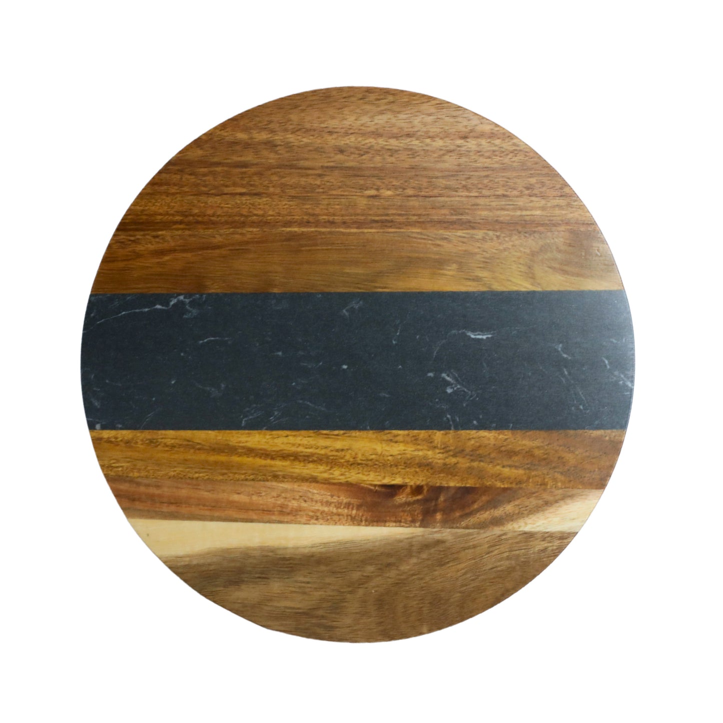 Black Marble and Acacia Wood Round Board - 11"