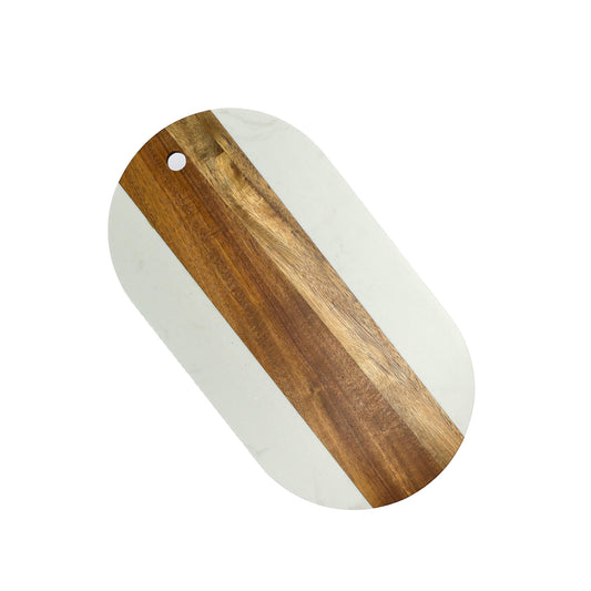 White Marble and Acacia Wood Oval Board