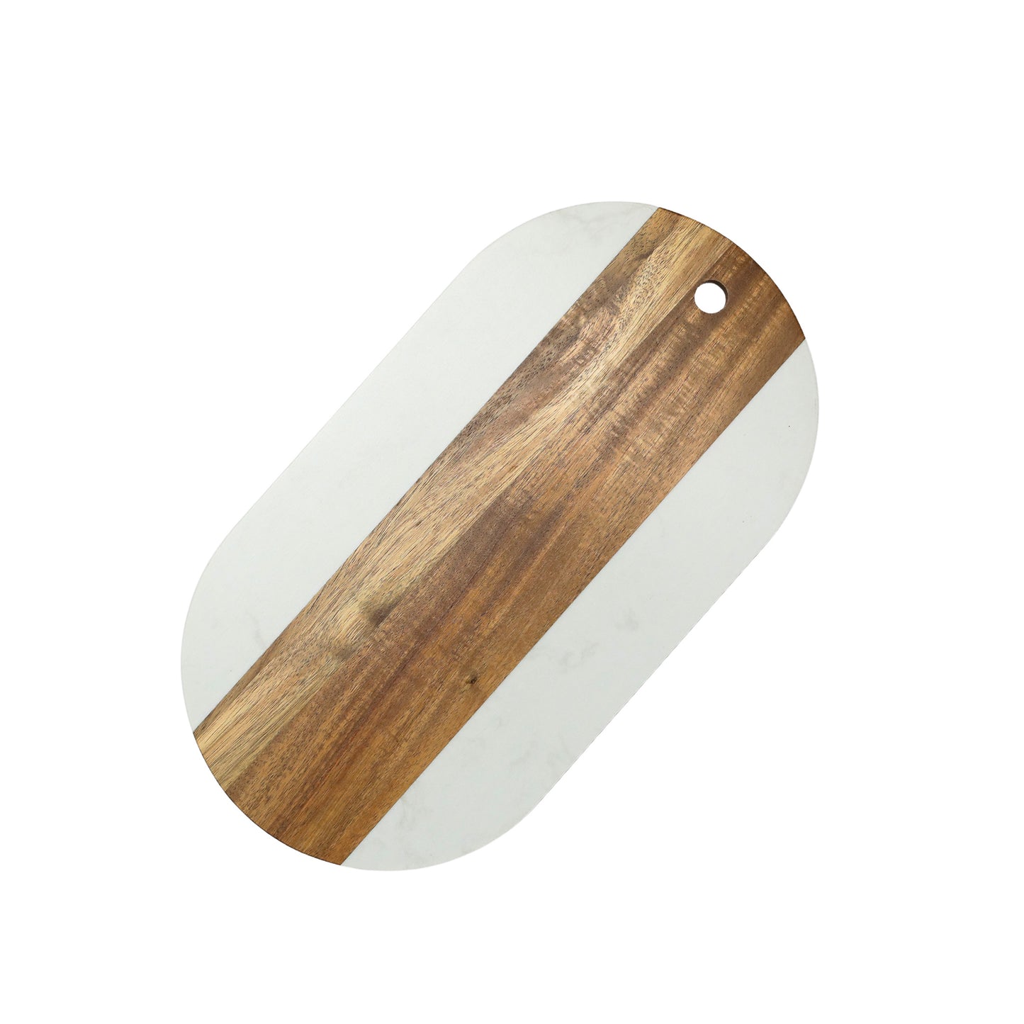 White Marble and Acacia Wood Oval Board