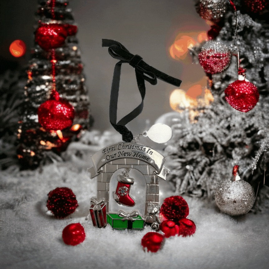 3D First Christmas in Our New Home Fireplace Ornament with Engraving Tag