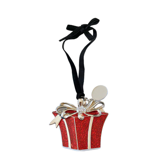 3D Red Gift Box Ornament with Engraving Tag