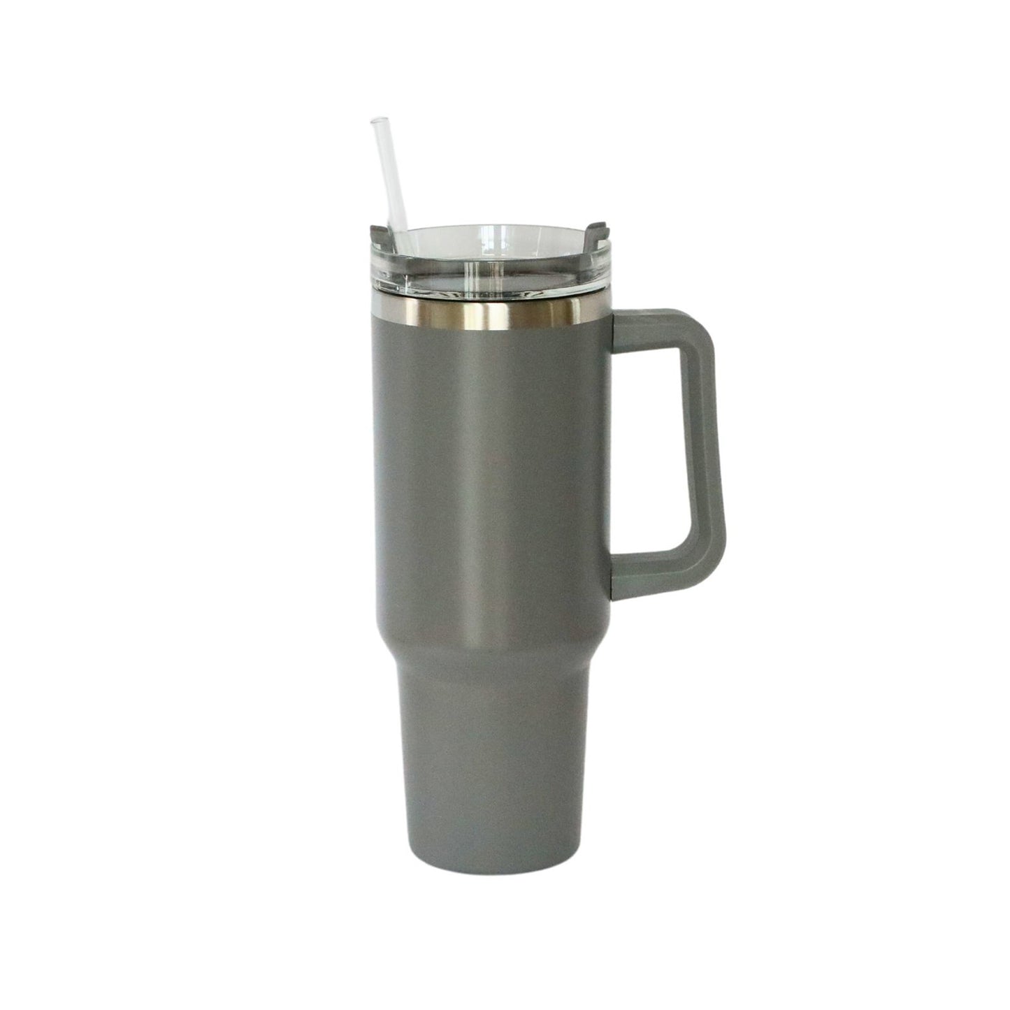 40 Oz Stainless Steel Tumbler with Handle & Straw - Grey