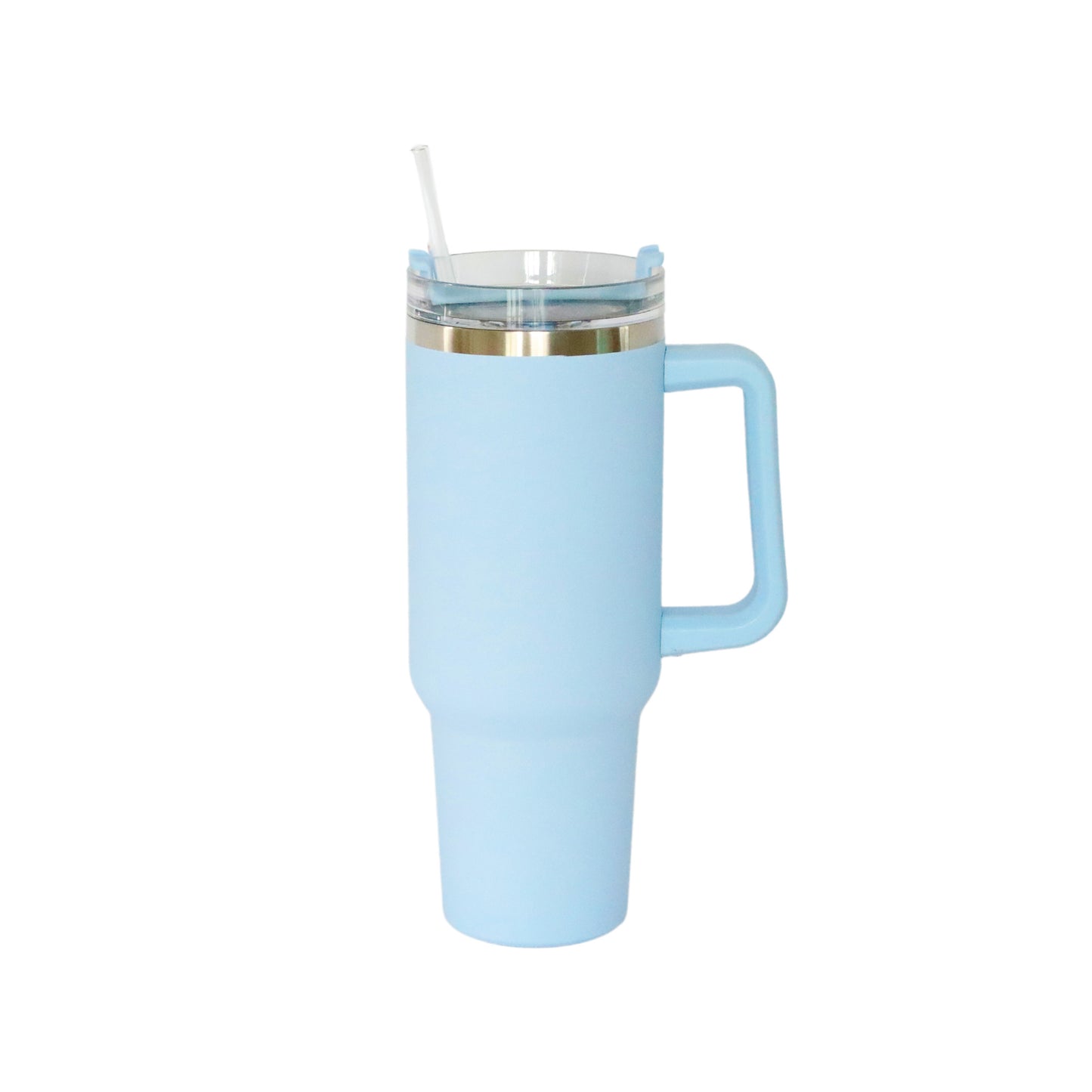 40 Oz Stainless Steel Tumbler with Handle & Straw - Light Blue