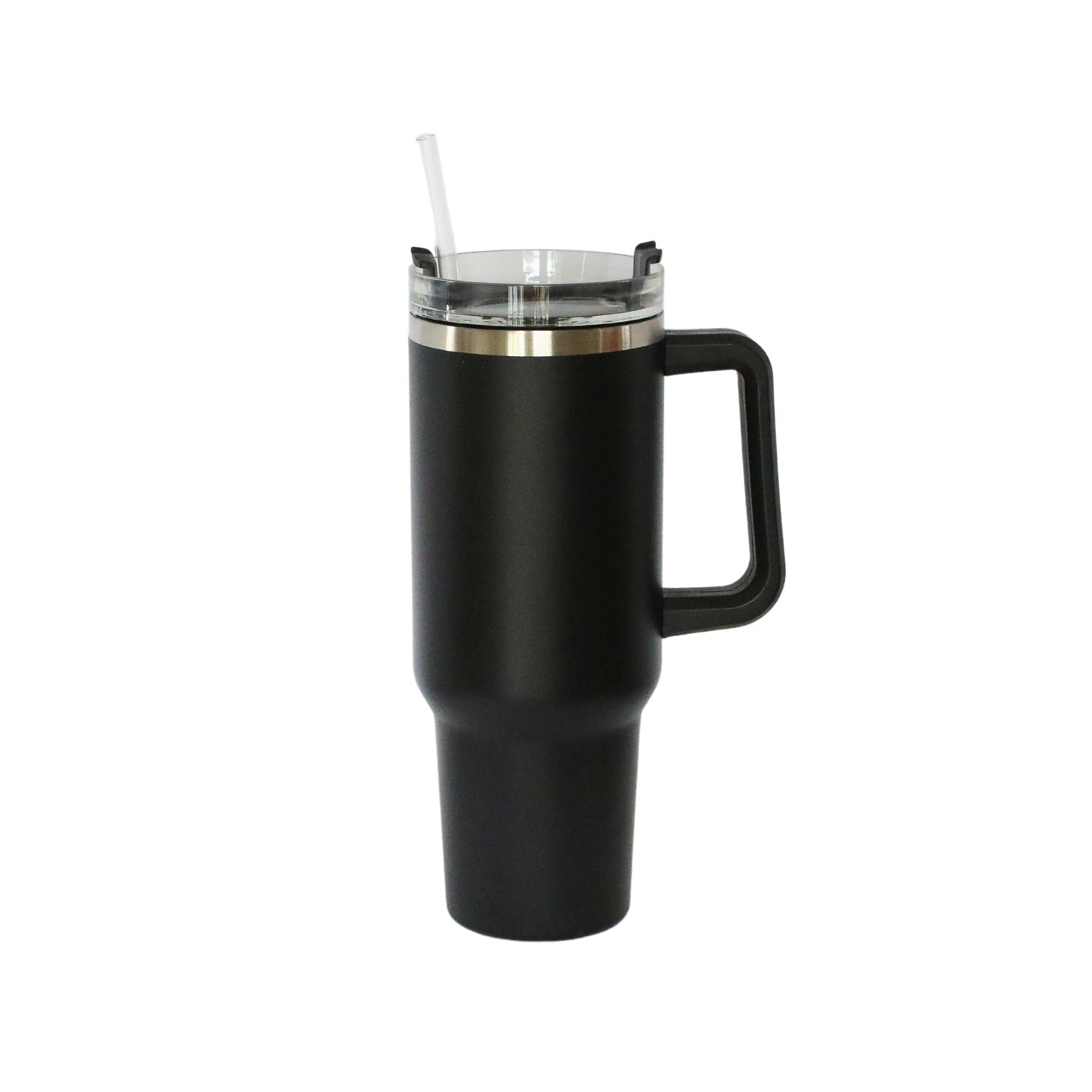 40 Oz Stainless Steel Tumbler with Handle & Straw - Black