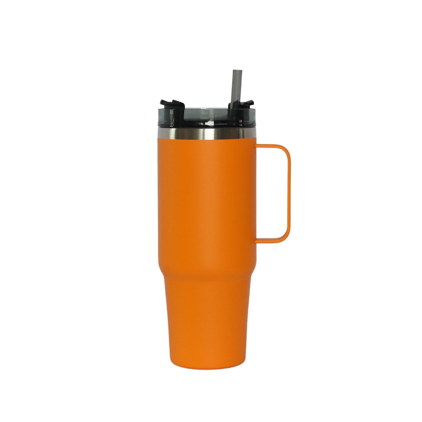 30 Oz Stainless Steel Tumbler with Handle & Straw -  Orange