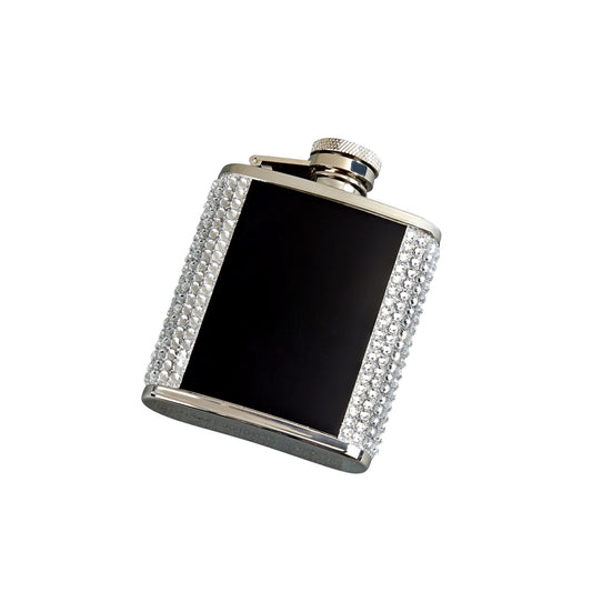 Black Paneled White Crystal Flask - 2.5 oz