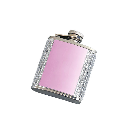 Pink Paneled White Crystal Flask - 2.5 oz
