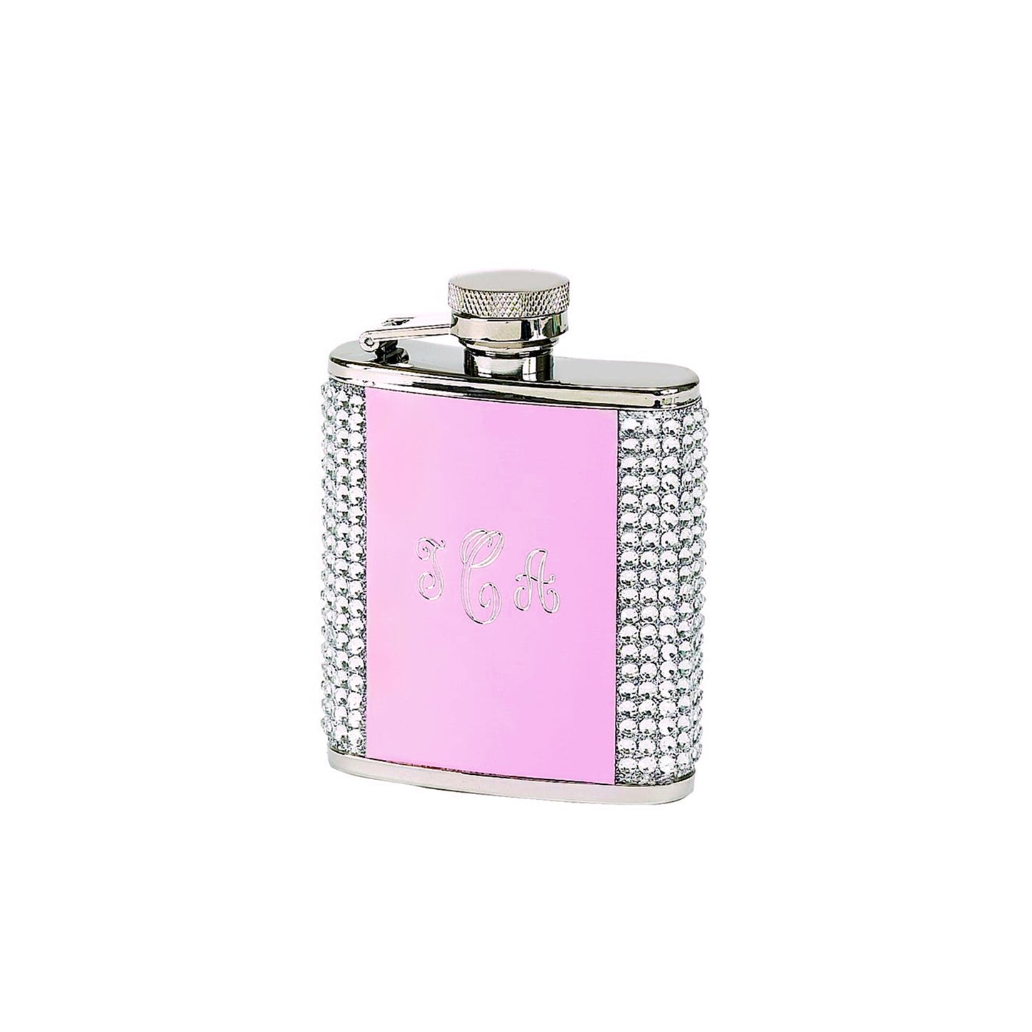 Pink Paneled White Crystal Flask - 2.5 oz