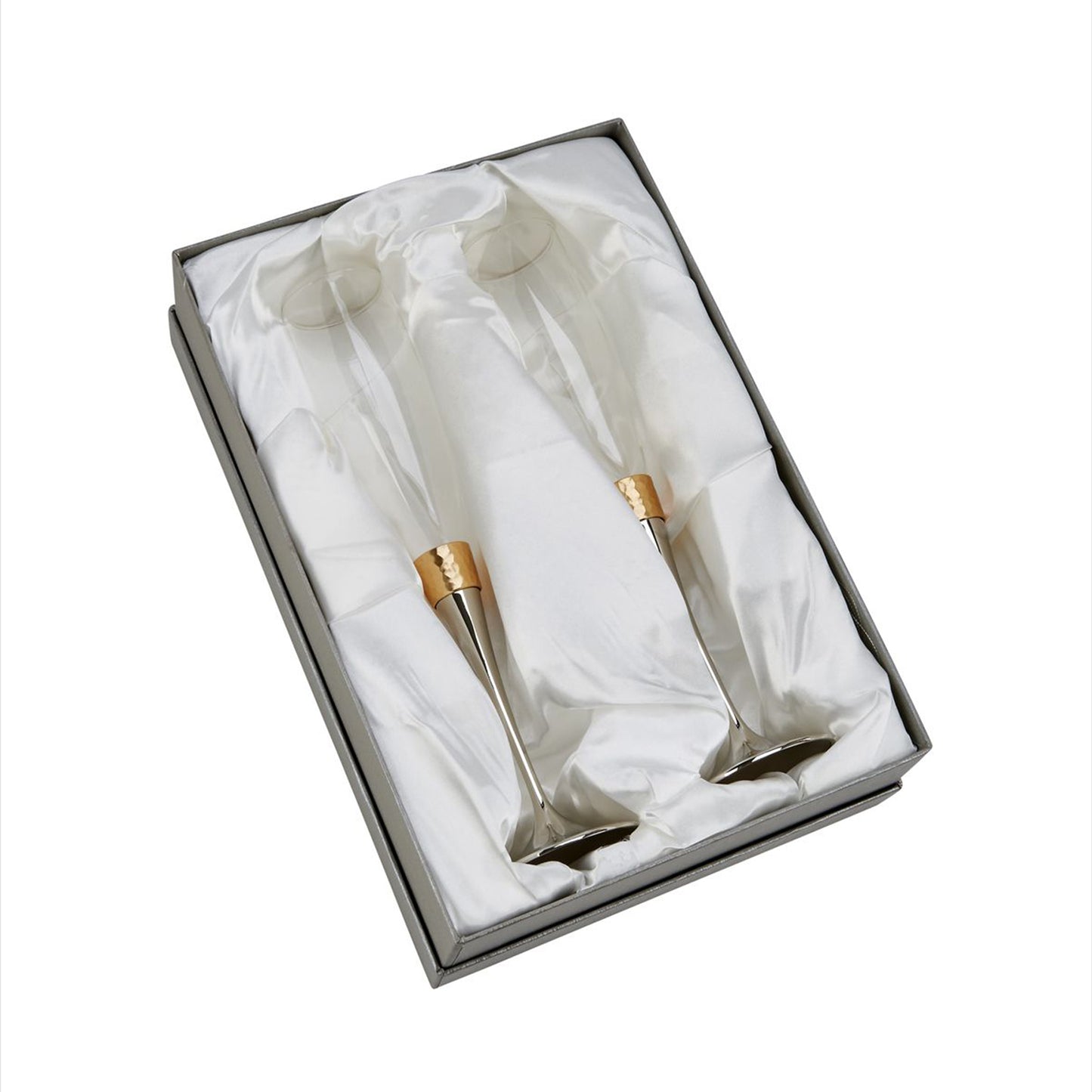 Hammered Gold Band Champagne Flutes Set