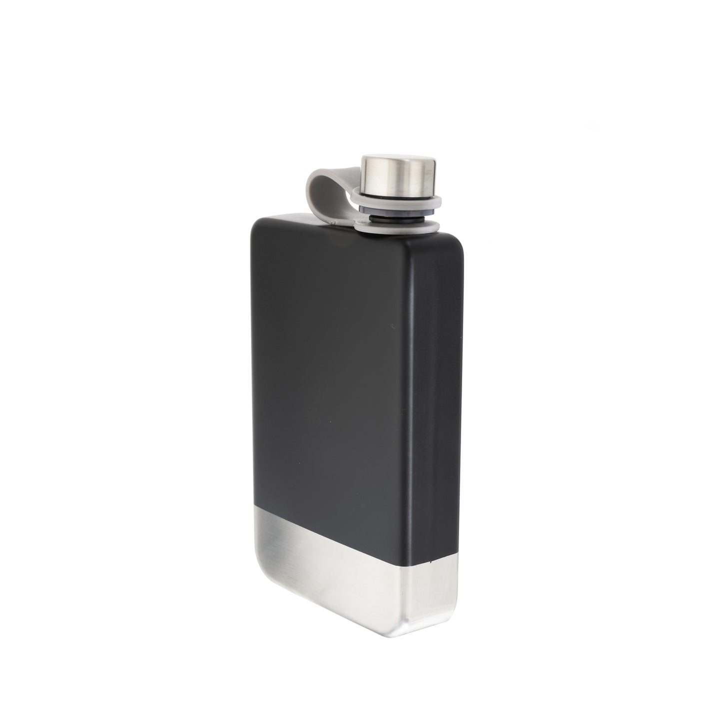 8 oz Black Stainless Steel Flask with Silver Bottom