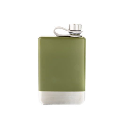 8 oz Green Stainless Steel Flask with Silver Bottom