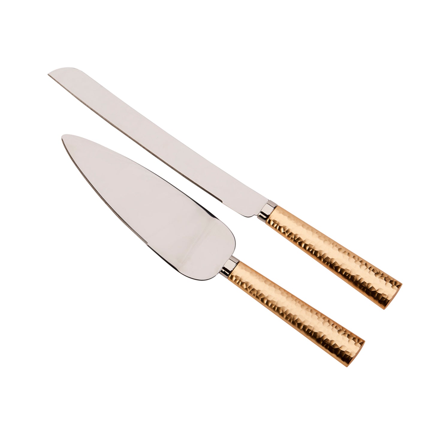 Gold Hammered Handle Cake Knife & Server Set