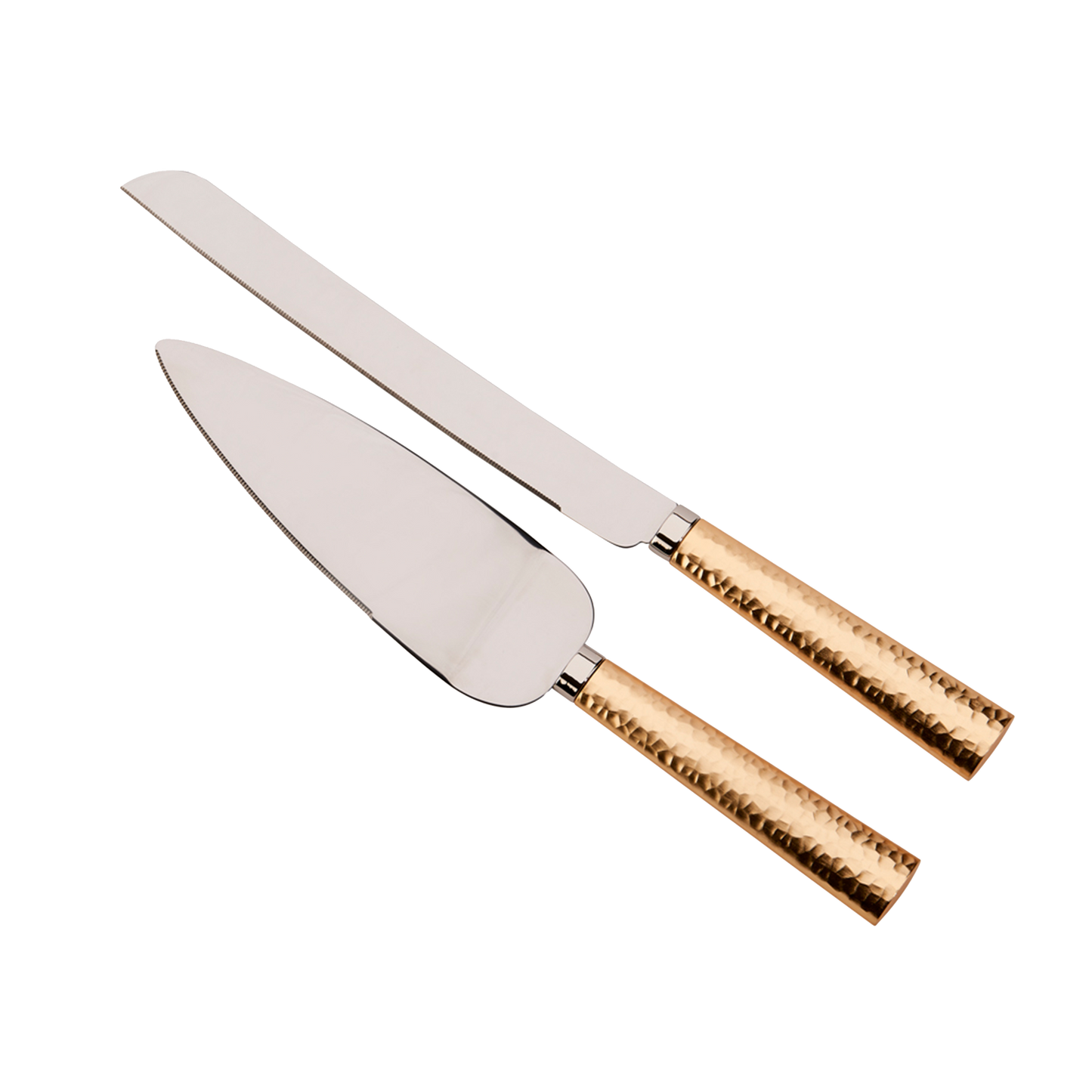 Gold Hammered Handle Cake Knife & Server Set