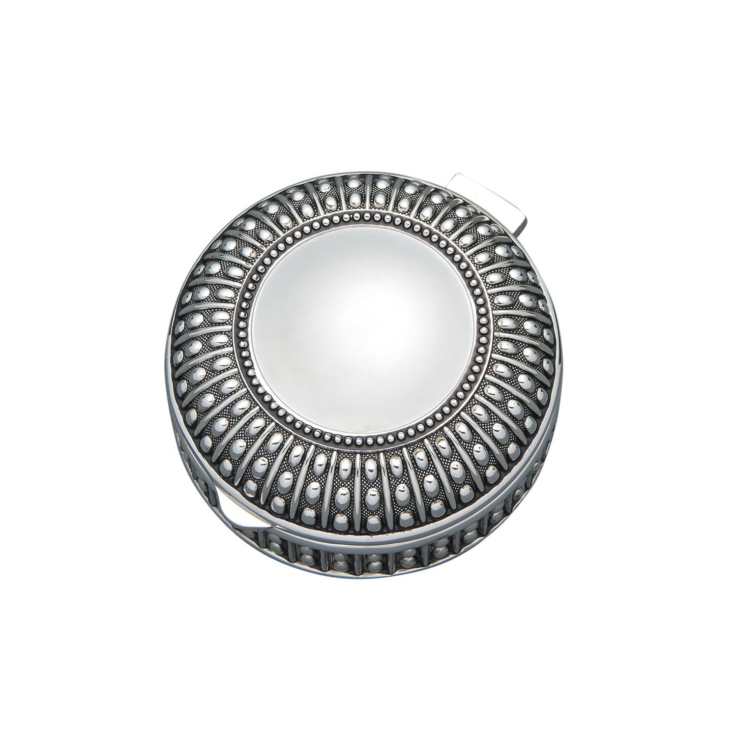 Silverplated Round Antique-Style Box with Beaded Detail, 3"