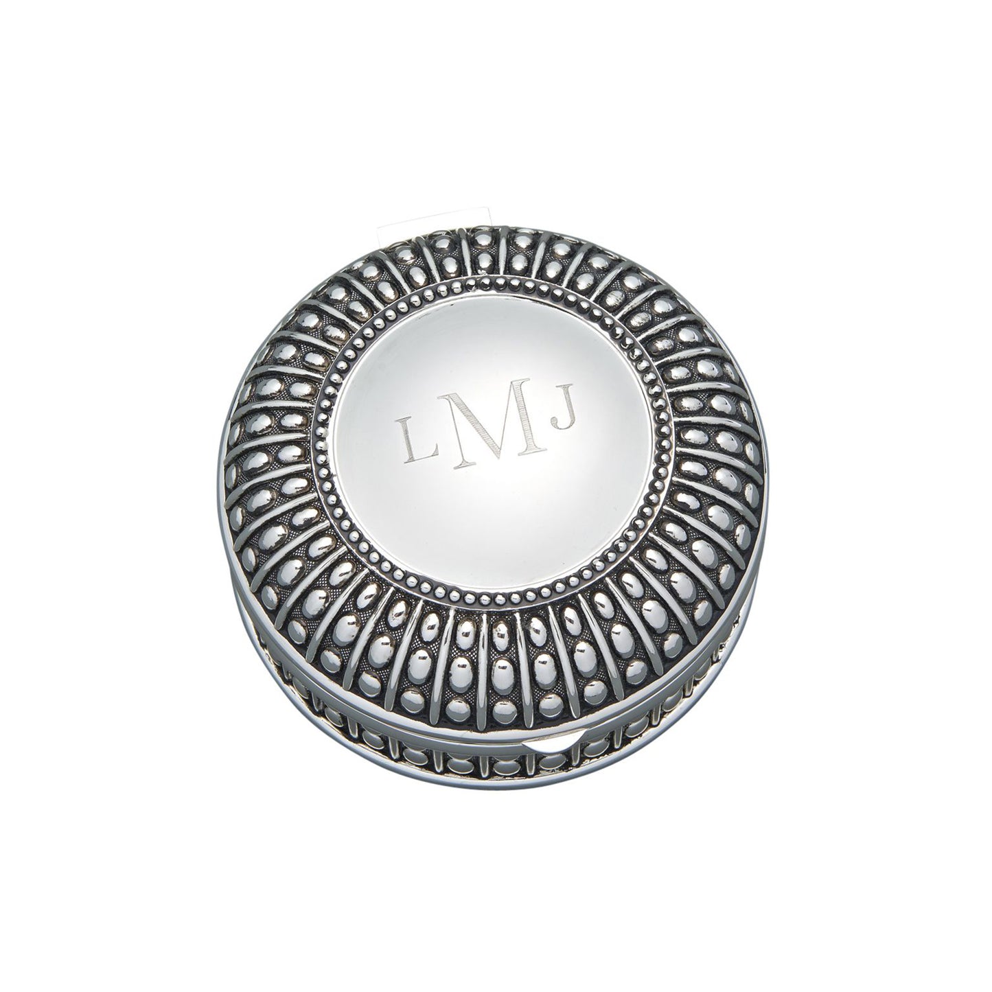 Silverplated Round Antique-Style Box with Beaded Detail, 4.5"