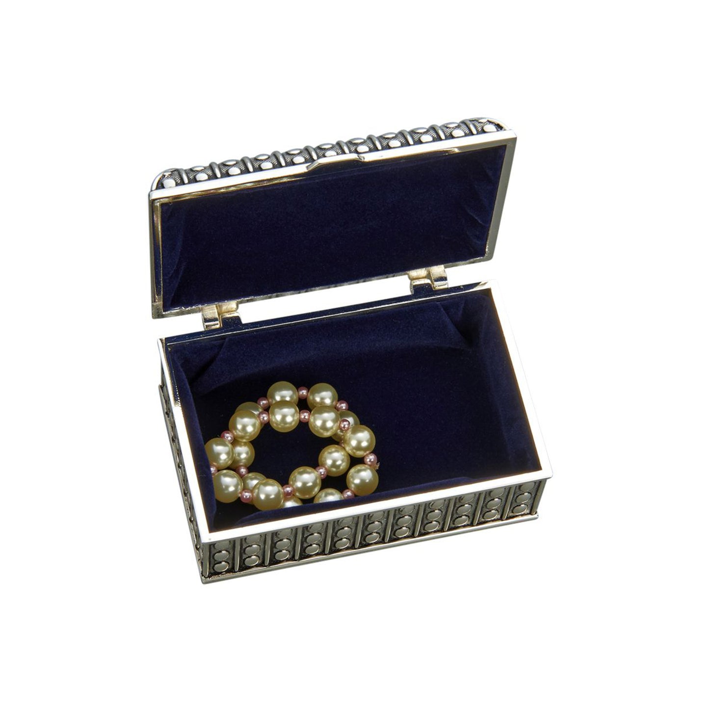 Silverplated Rectangular Box with Beaded Antique Design, 2.25"