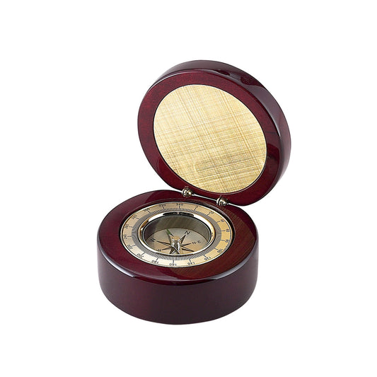 Round Wood Box With Compass In Piano Finish
