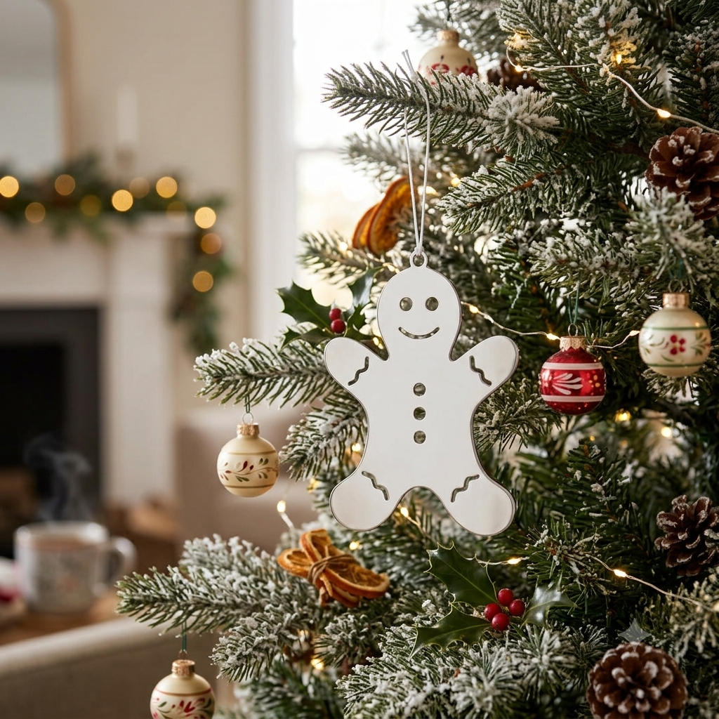 Personalized gingerbread Christmas ornament with a white tassel, measuring 2.5 inch x 3.4 inch, perfect for holiday tree décor and festive keepsake gifts.