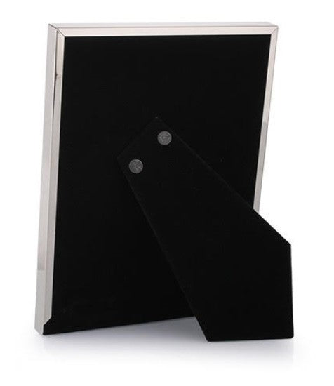 Back of Montauk 4 inch x 6 inch photo frame with a bright metal finish and classic design, perfect for displaying cherished photos and can be personalized for a special touch.