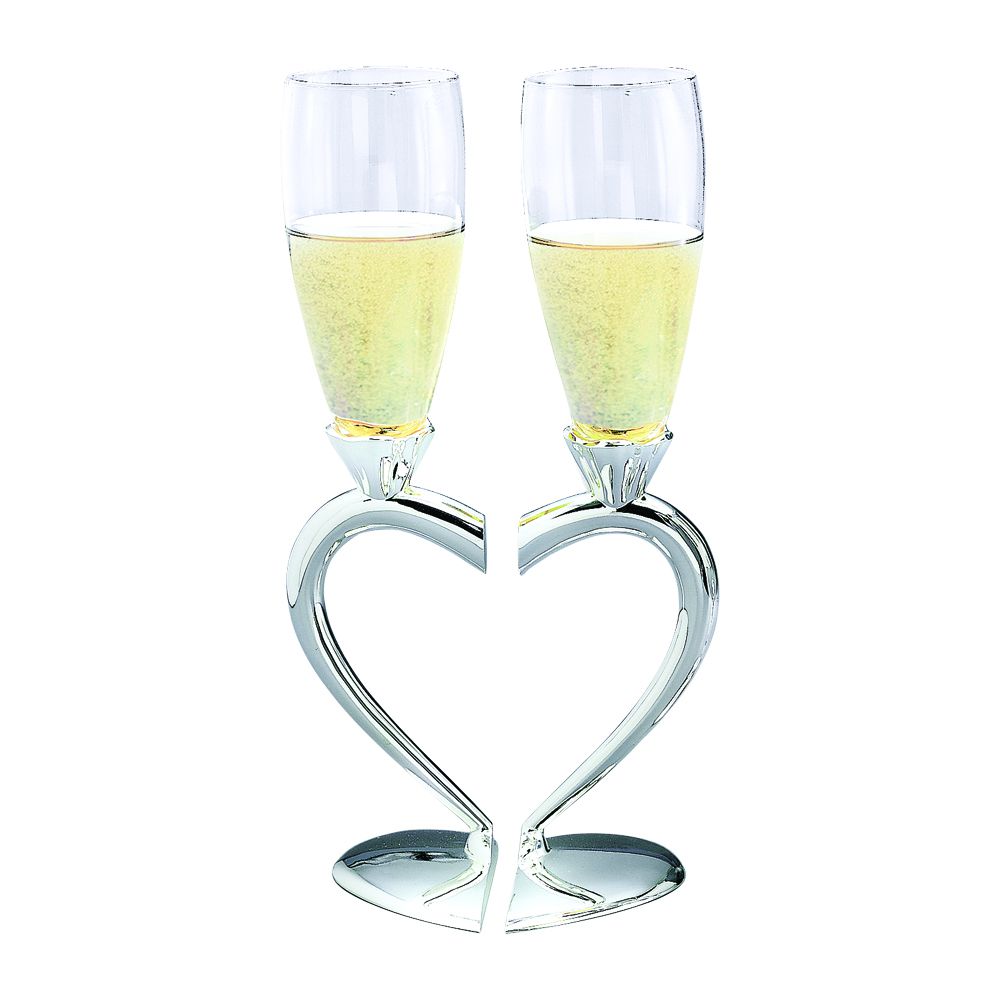 Toasting Goblets With Heart Shaped Separating Base & Stem