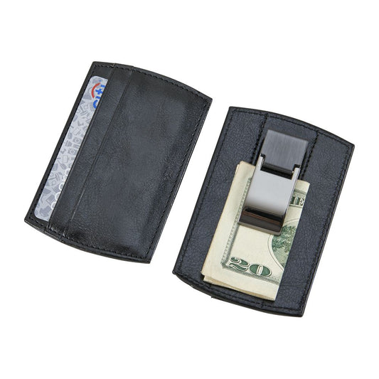Black Leatherette Money Clip & Card Holder
