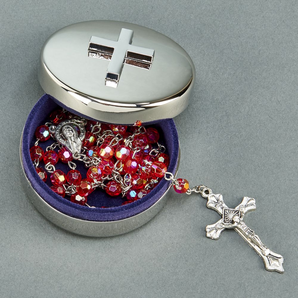 Round Covered Box With Cross On Lid