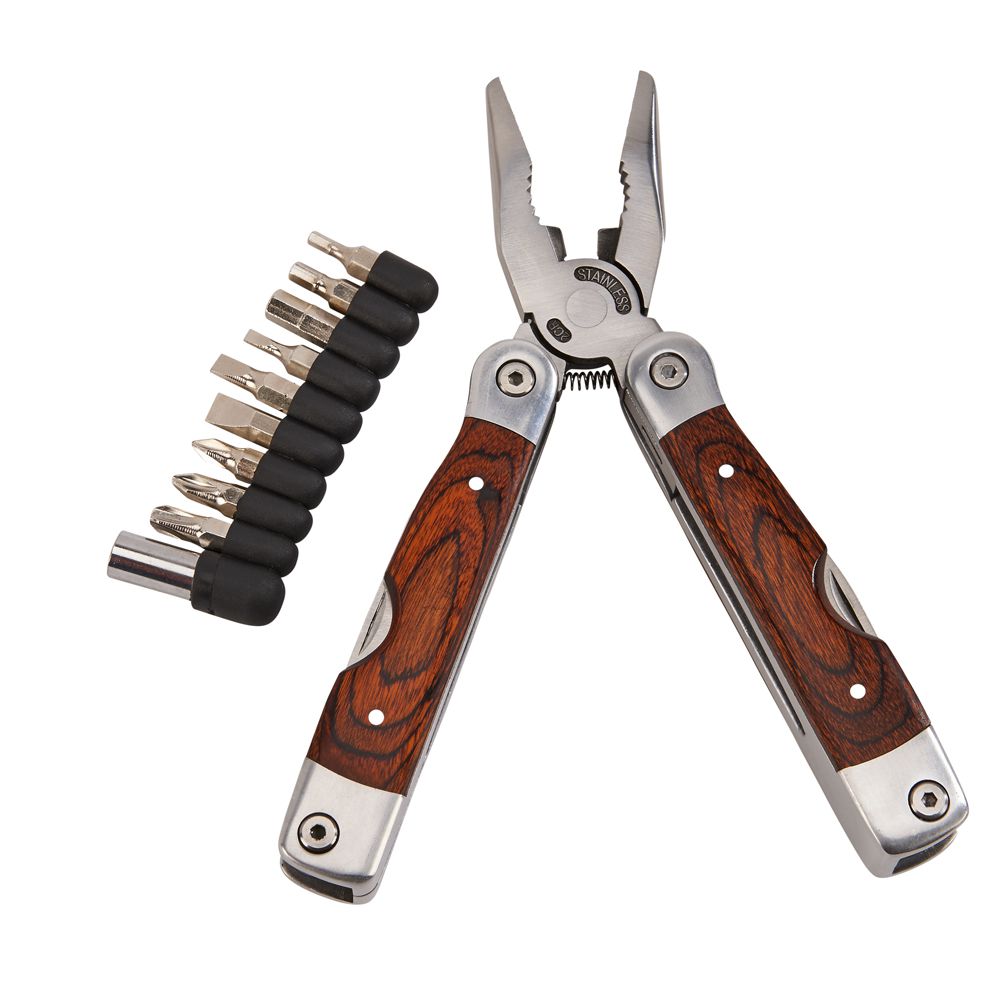 Wood Handle Stainless Steel Multi Function Tool W/bits, 7" L