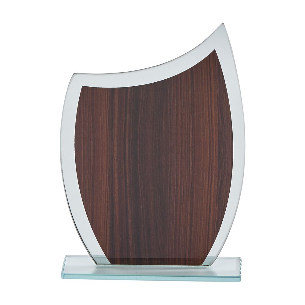 Glass Trophy with Wood Grain Panel, 6.5"